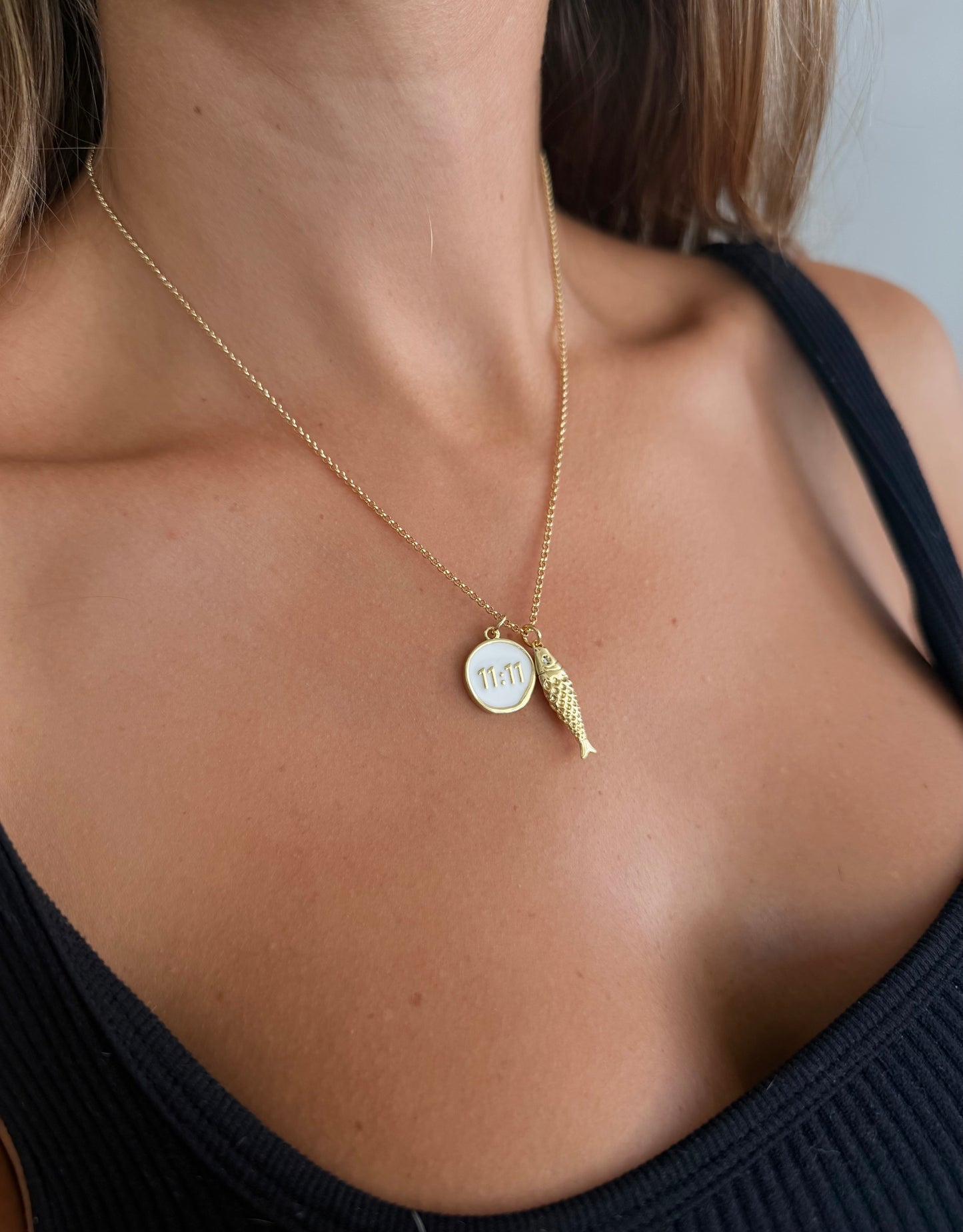 Collares doble dije Baño de oro 18k