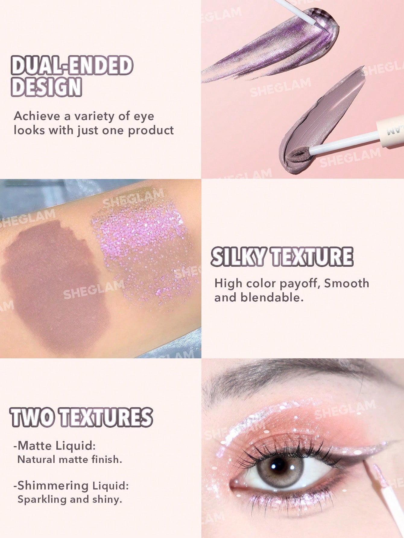 Sombra de ojos líquida de doble punta Silk & Sparkle - SHEGLAM
