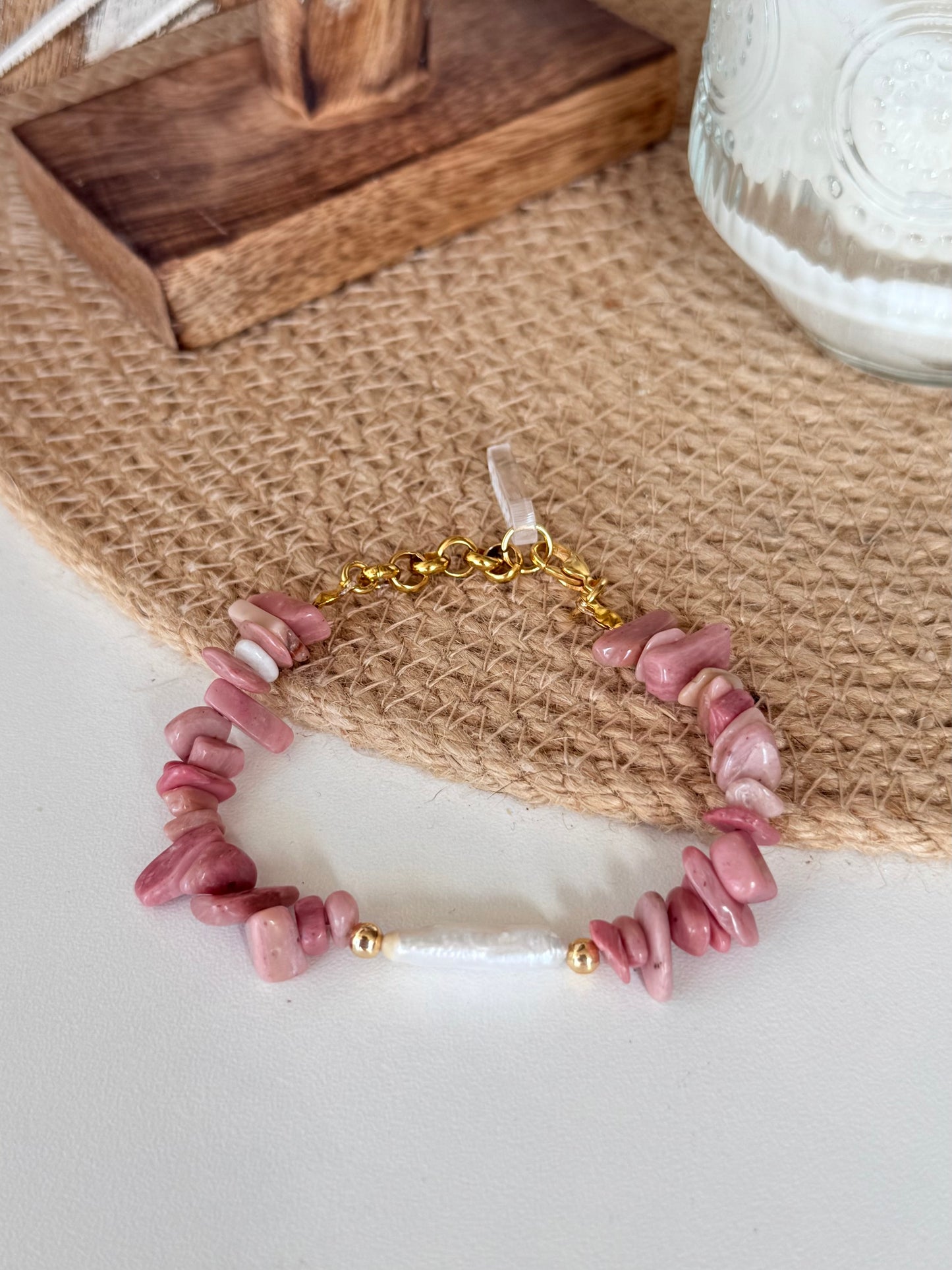 Pulsera escallas rodonita rosa - Amor y Equilibrio 🩷