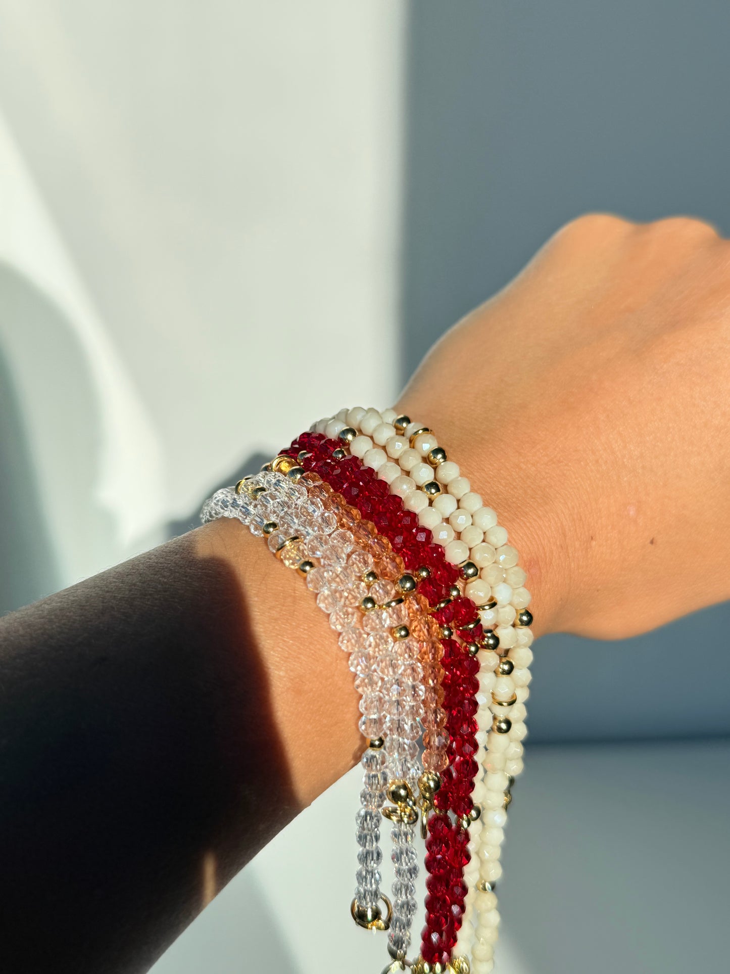 Pulseras cristales beige