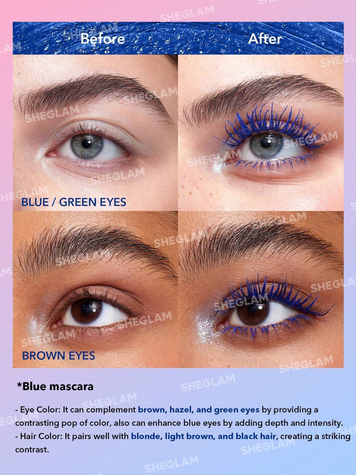 Máscara de pestañas azul waterproof Sheglam