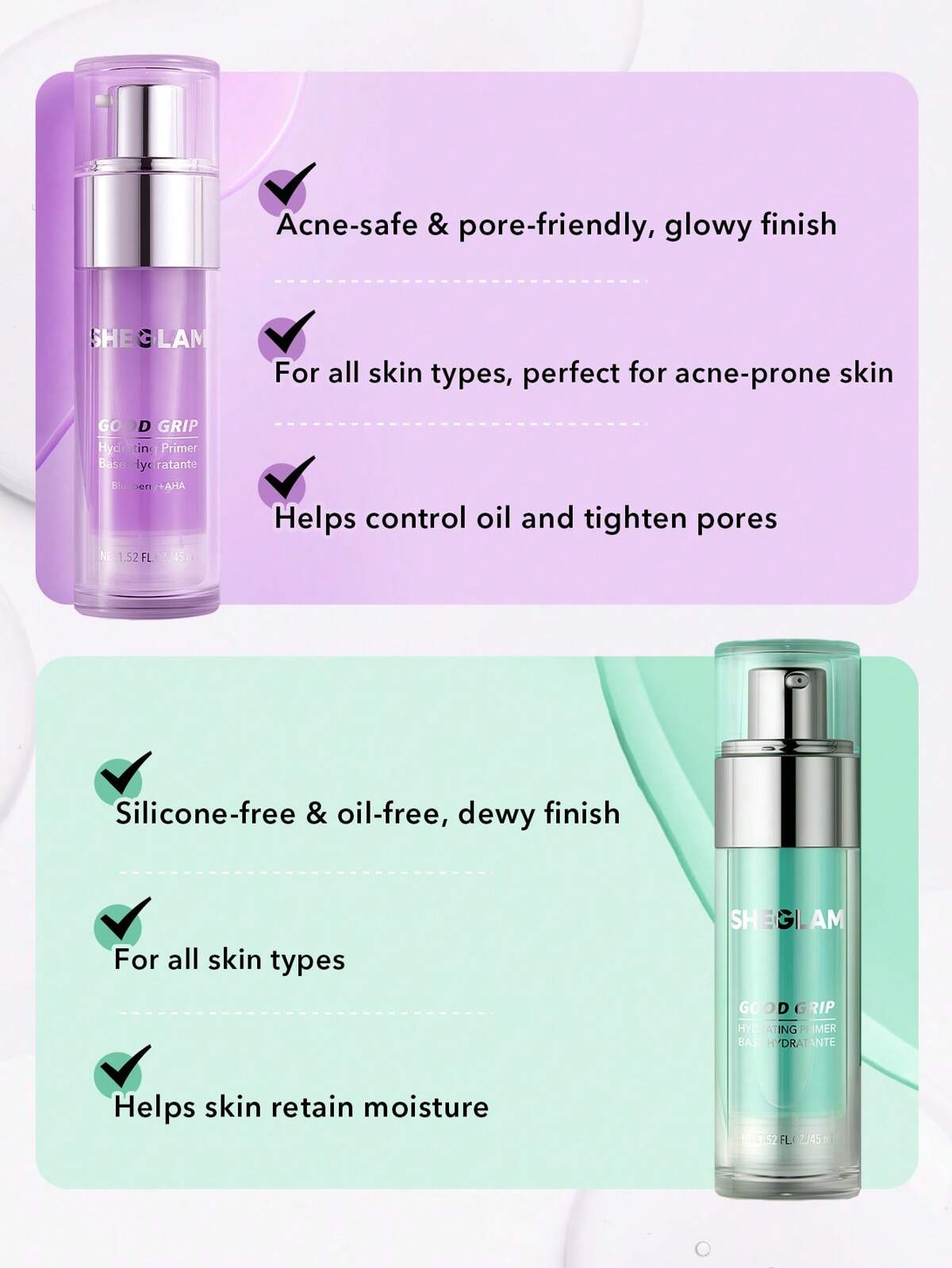 Primer hidratante Blueberry + AHA- Sheglam